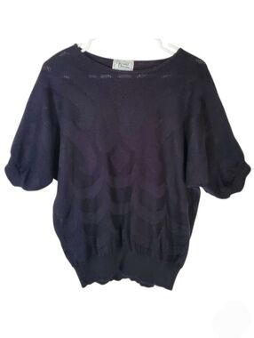 7406 * Herald House Pattern Short Sleeve Sweater Black Size L Vintage